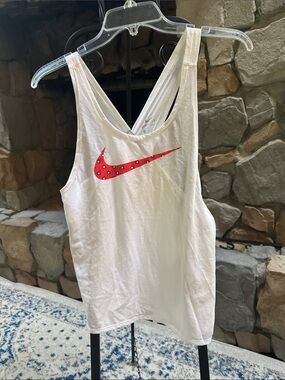 Nike White crisscross back  Tank with Red Polka Dot Swoosh